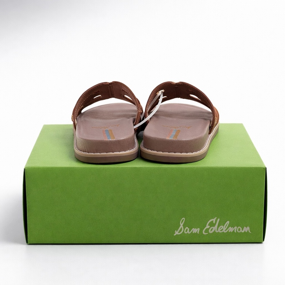 Sam Edelman Valeri Mini Leather Slide Sandals Girls 12 Saddle Brown NWT - Picture 4 of 5